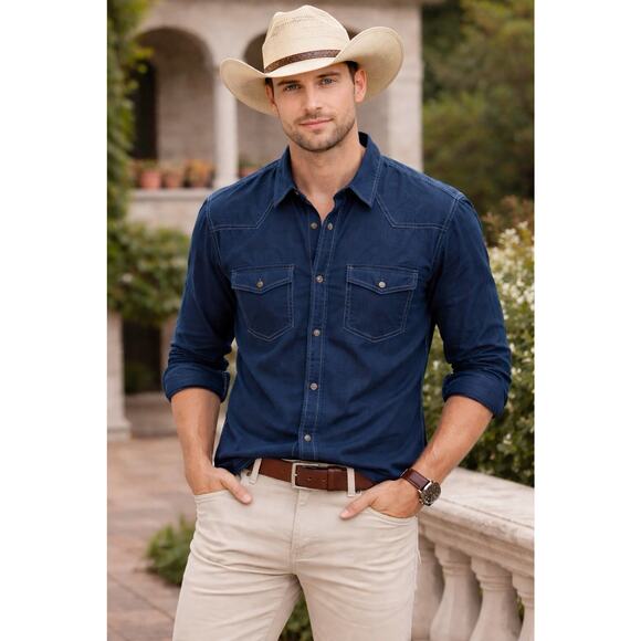 Express Other - Express Men’s L Navy Blue Western Button Down Shirt Contrast Stitch Y2K Cowboy